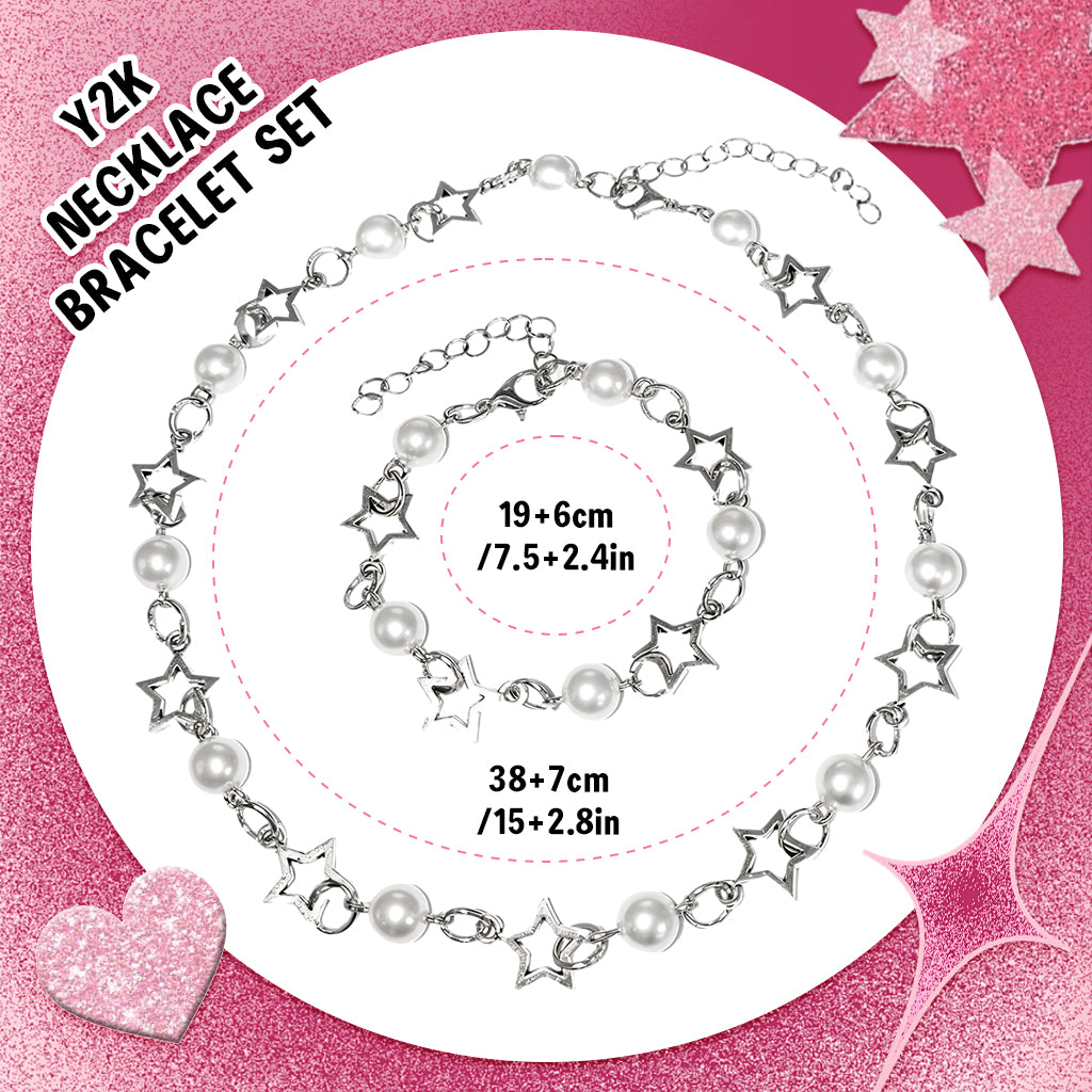SANNIDHI 2pcs Necklace Set for Women Girls Stylish Pearl Star Pendant Necklace with Bracelet Aesthetic Vintage Choker Necklace Cute Y2K Accessories Jewellery Set Birthday Gift for Girlfriend, Women SANNIDHI 2pcs Necklace Set for Women Girls Stylish Pearl Star Pendant Necklace with Bracelet Aesthetic Vintage Choker Necklace Cute Y2K Accessories Jewellery Set Birthday Gift for Girlfriend, Women